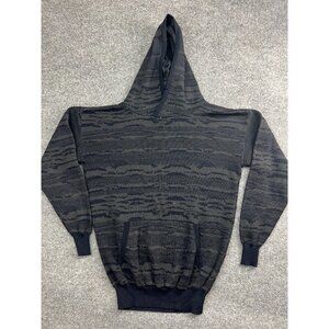 Morse Code Hoodie Men's Small Black Gray Camouflage Striped Pullover Pockets